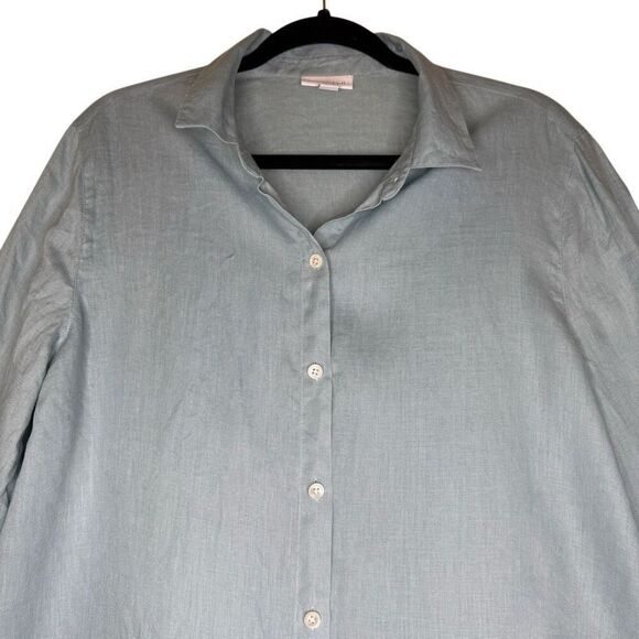 J. Jill Blue Linen Long Slv Button Up Blouse Sz M Beach, Coastal, Clean Girl - Picture 3 of 11